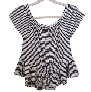 art class Black & White Striped Button-Front Peplum Blouse